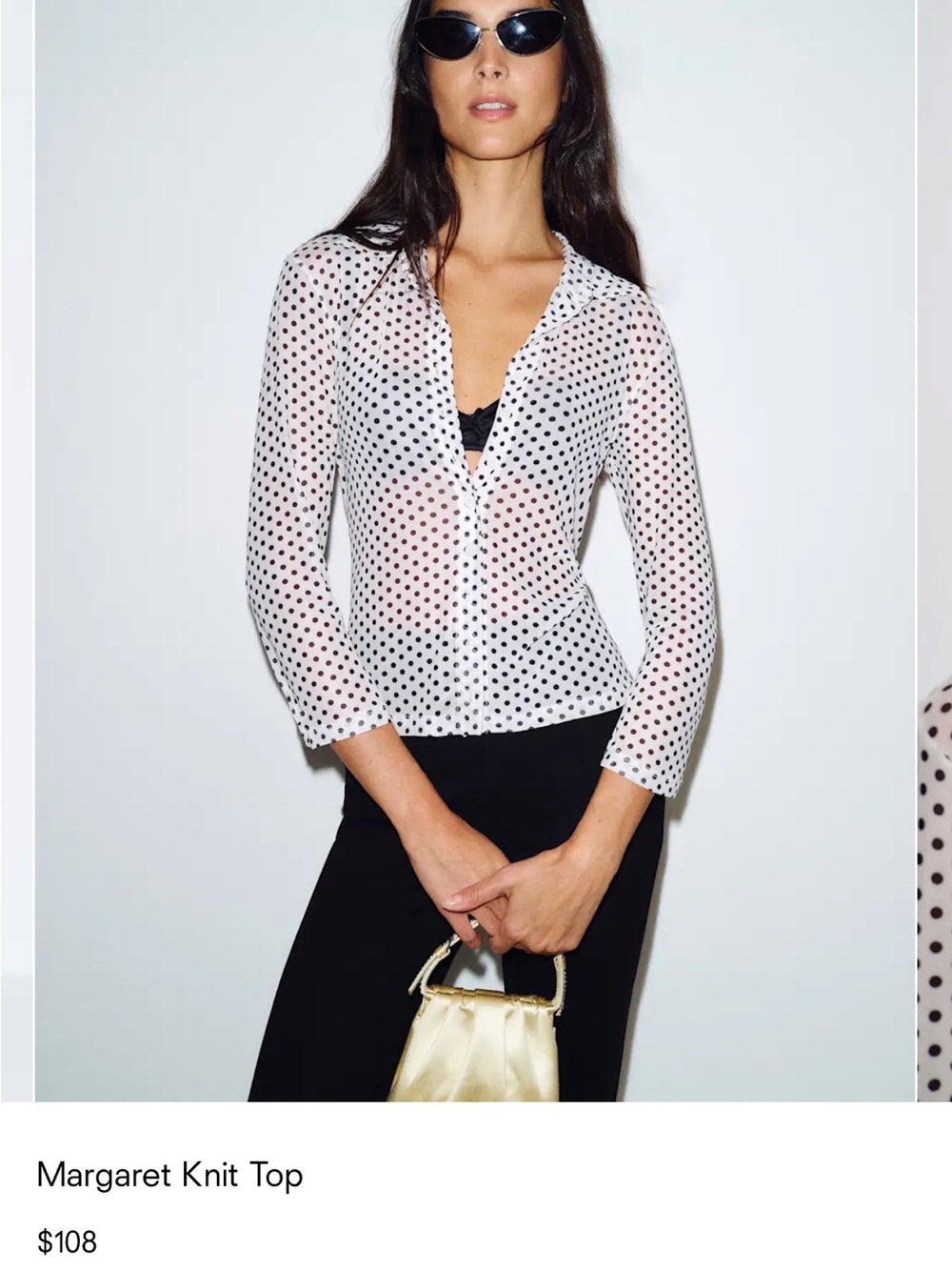 REFORMATION Margaret Knit Top - White with Black Polka Dots